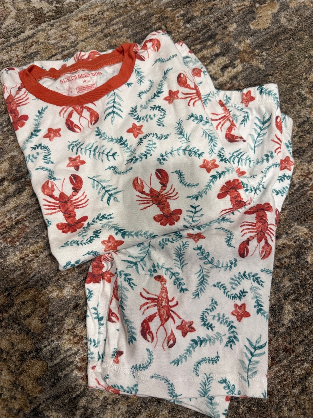 Kids Lobster Print Pajama Set - White with Red & Teal Accents